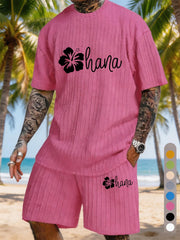 Ohana Hibiscus Flower Print Texture Plus Size Vacation Suit