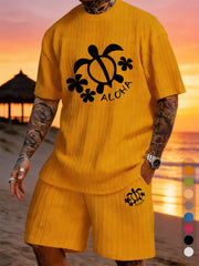 ALOHA Turtle Floral Print Texture Large Size Vacation Set