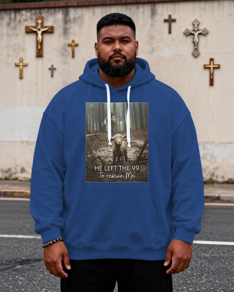 Big & Tall Men's HE LEFT THE 99 Lamb Faith Letter Print Hoodie