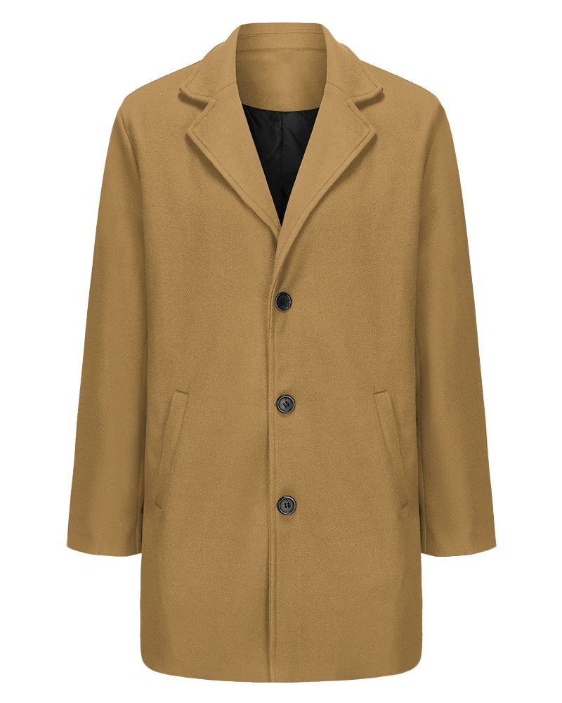 Big & Tall Men's Solid Color Wool Mid-length Trench Coat S-3XL