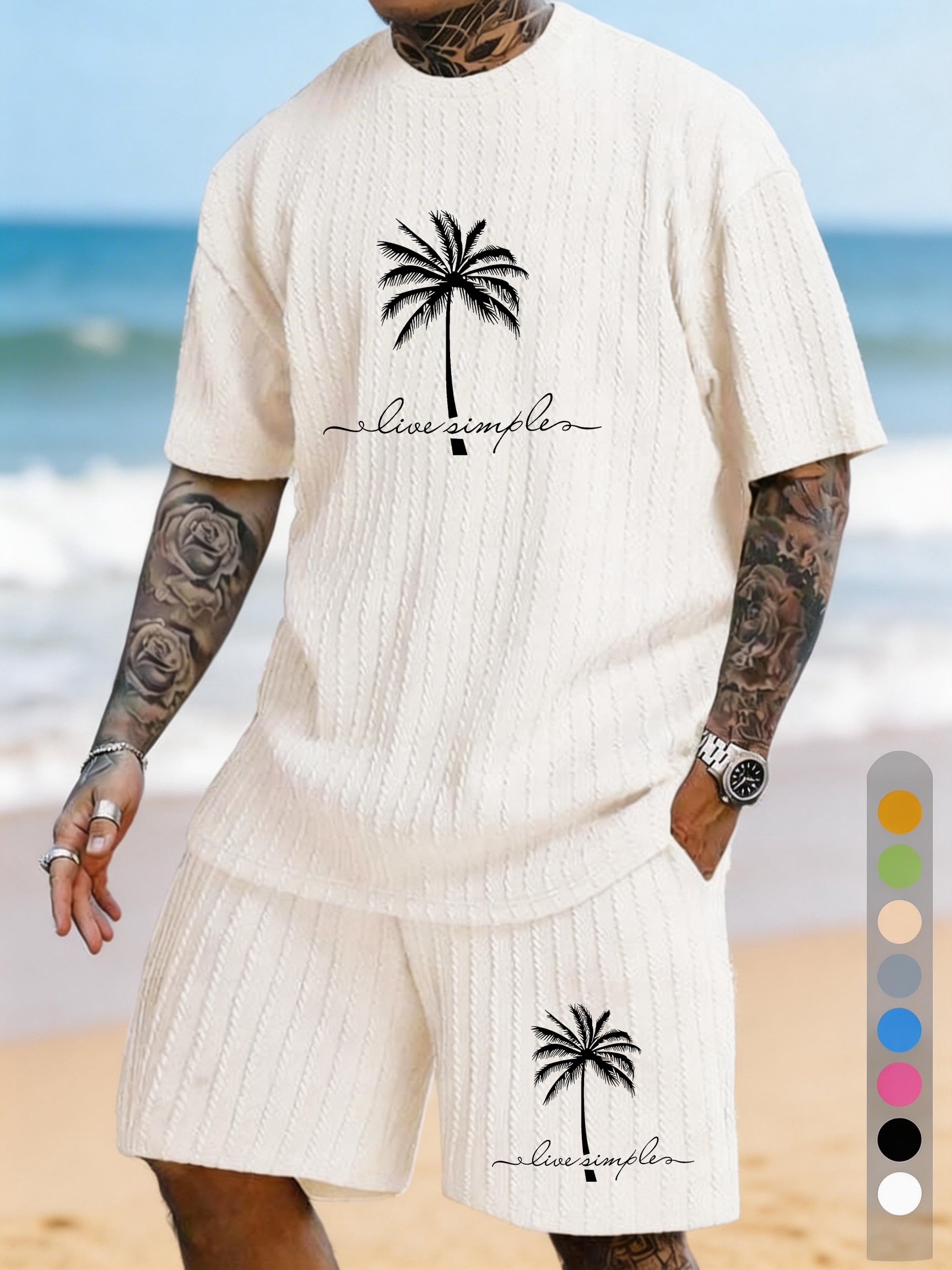 "Live Simple" Single Coconut Print Texture Large Size Holiday Suit