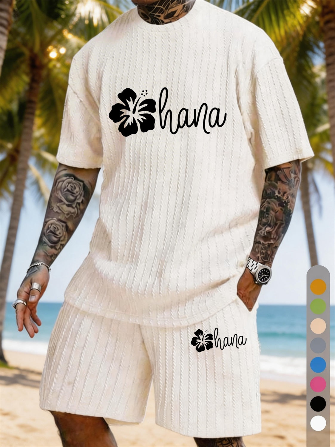 Ohana Hibiscus Flower Print Texture Plus Size Vacation Suit