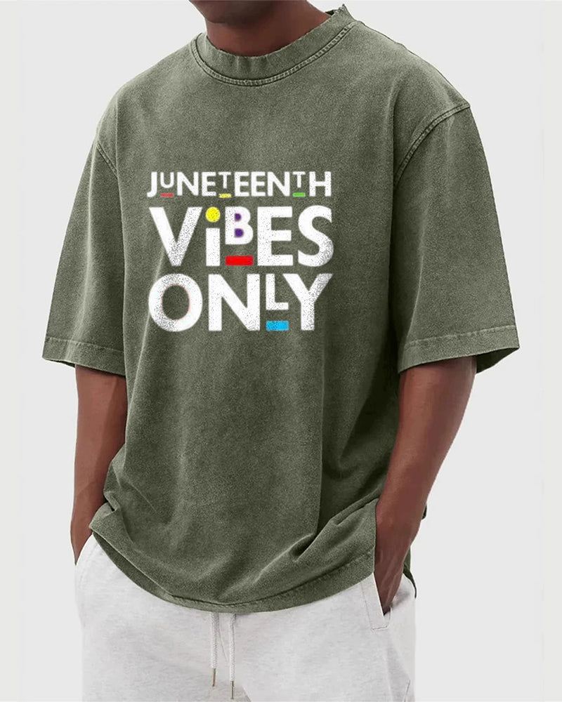 S-5XL Juneteenth Vibes Only Printed Wash Dressed T-Shirt
