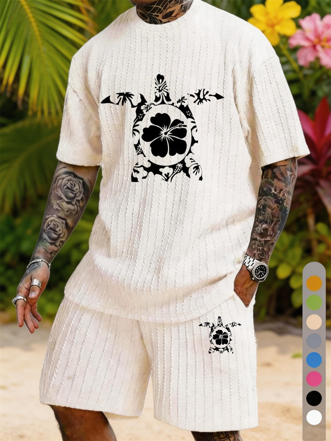 Hibiscus Flower Turtle Totem Print Texture Large Size Holiday Set