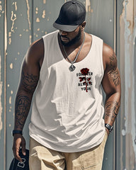 Men's Plus Size Street Fashion Rose Alphabet Print Round Neck Sleeveless Vest