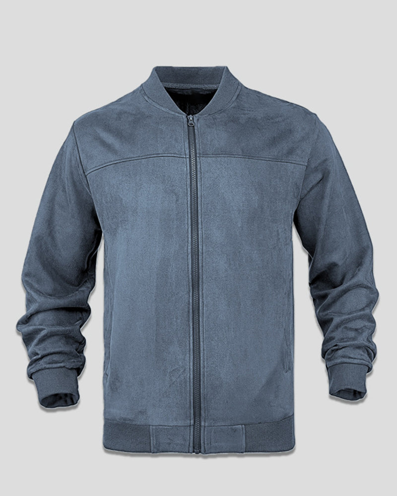 S-3XL Men's Suede Jacket Zip Long Sleeve Cardigan Jacket
