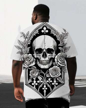 Endings Are Just Echoes Men's Romantic Skull Print Big & Tall Short Sleeve T-shirt Casual Set