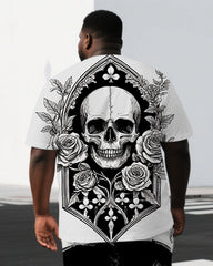 Endings Are Just Echoes Men's Romantic Skull Print Big & Tall Short Sleeve T-shirt Casual Set
