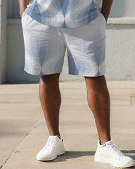 Big & Tall Men's Business Blue Gradient Geometric Print Short Sleeve Polo Shirt Shorts Suit