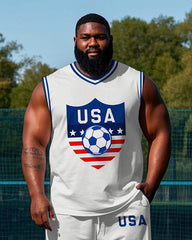 Big Men's USA Uniform Football Pattern Printed Round Neck Basketball Vest and Shorts Set