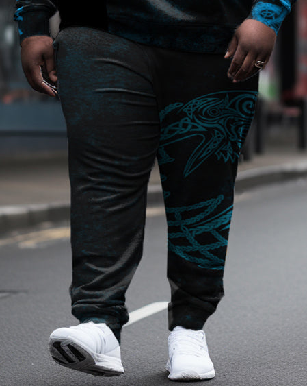 Men's Big & Tall Retro Viking Dragon Element Long-Sleeved Hoodie And Sweatpants Set