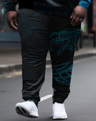 Men's Big & Tall Retro Viking Dragon Element Long-Sleeved Hoodie And Sweatpants Set