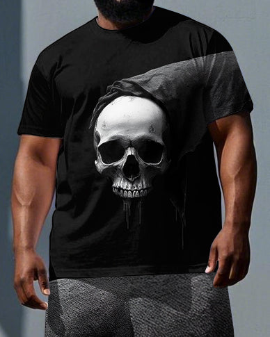 Spirit Speaks Beneath The Shroud Big & Tall Men's Skull Print Short Sleeve T-shirt Shorts Set