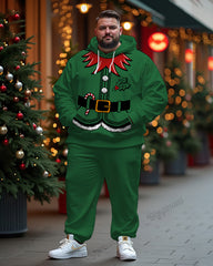 Menswear Christmas Green Elf Cosplay Printed Big & Tall Hoodie Set