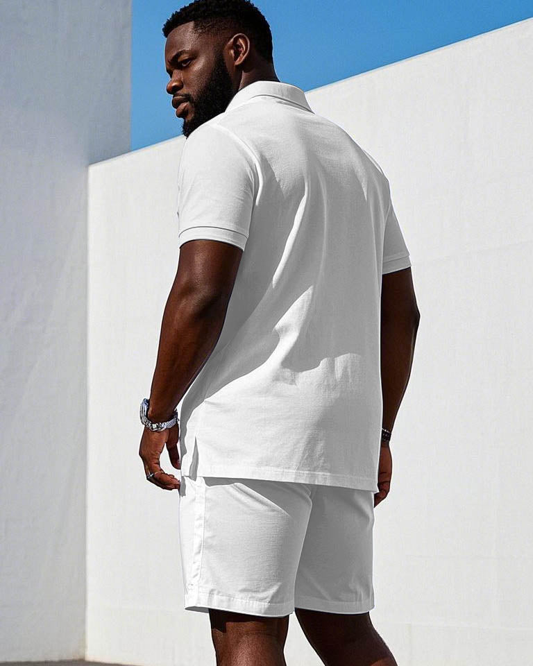 Brand "boss" Logo Chest Printed Casual Short Sleeve POLO Shorts Suit Men's Plus Size