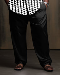 Plus Size Men's Long Sleeve Shirt and Pants Set Diamond 2 Piece Outfit