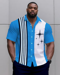 Big & Tall Men's Daily Leisure. Match 3 Color Striped Color. Star Print Shirt Shorts Suit