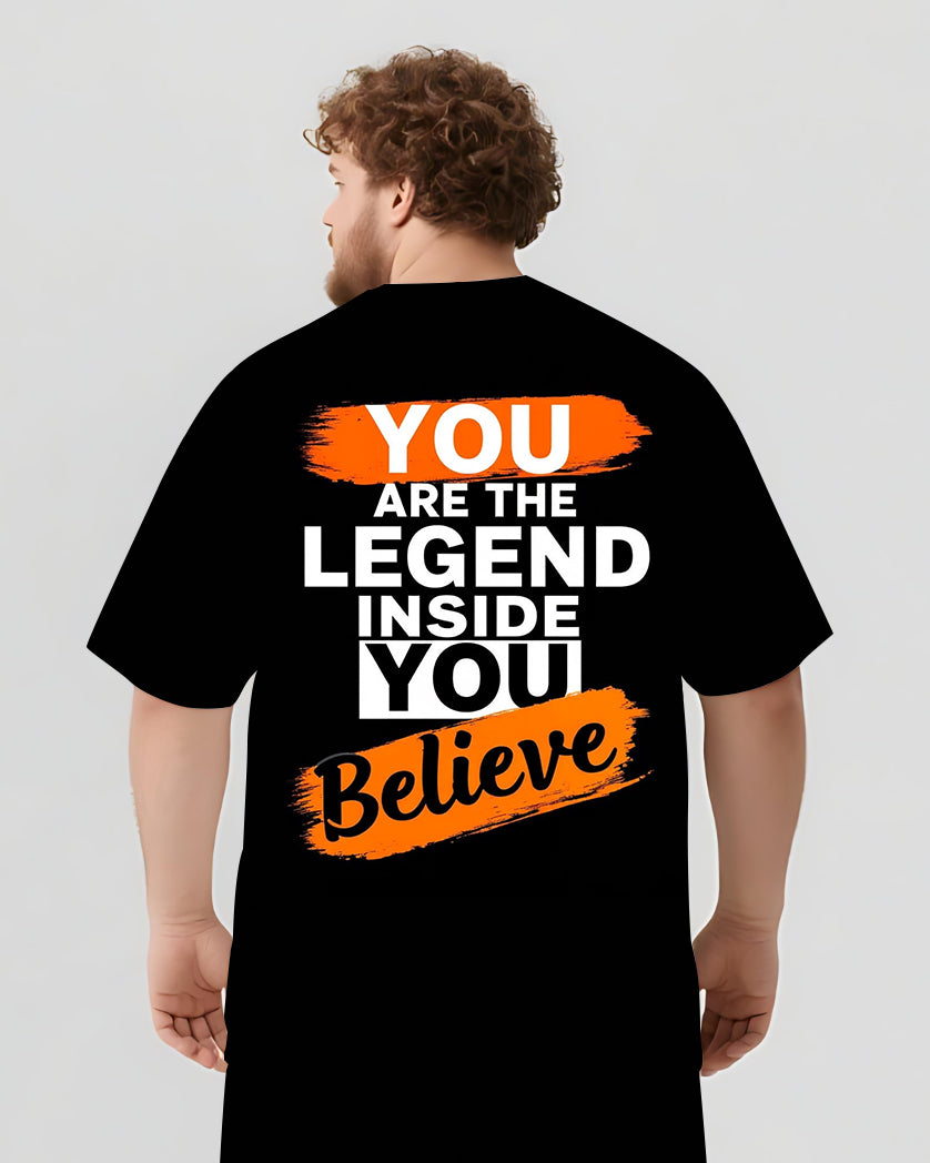 Legend Starts with Your Belief Men's Big and Tall Simple Back Lettering Short Sleeve T-shirt Shorts Set