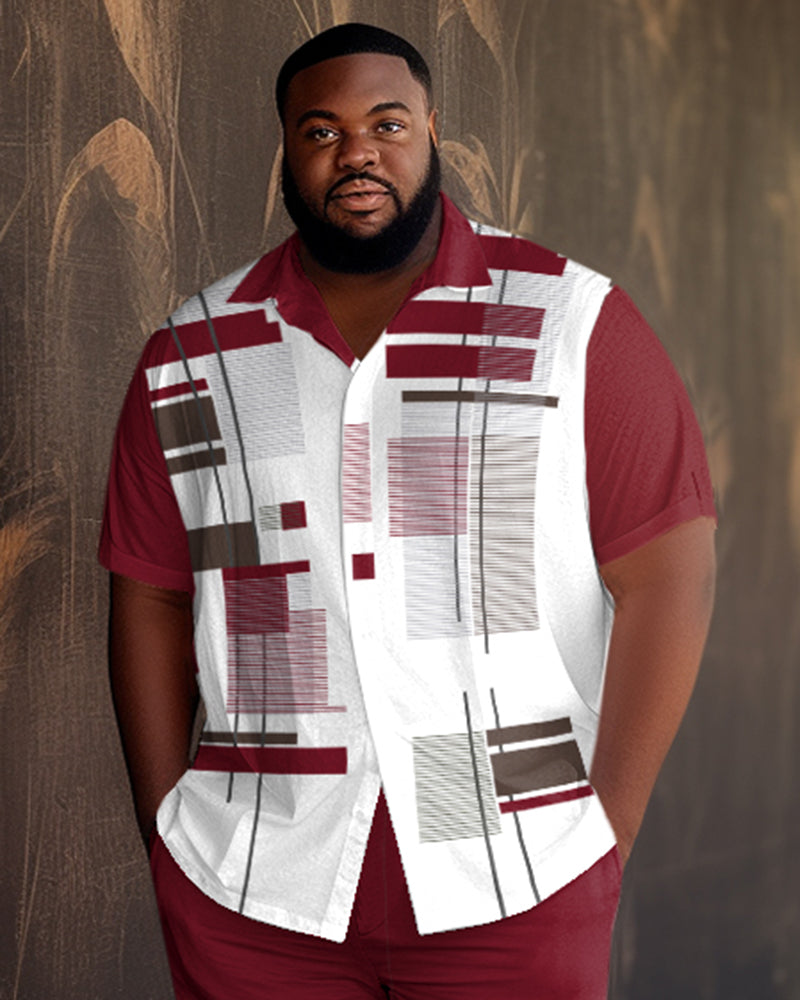 Men's Plus Size Geometric 2 Piece Short Sleeve Walking Set