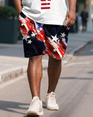 Men's Plus Size Juneteenth Fist Letter Print Henley Collar Short Sleeve T-Shirt Shorts Suit