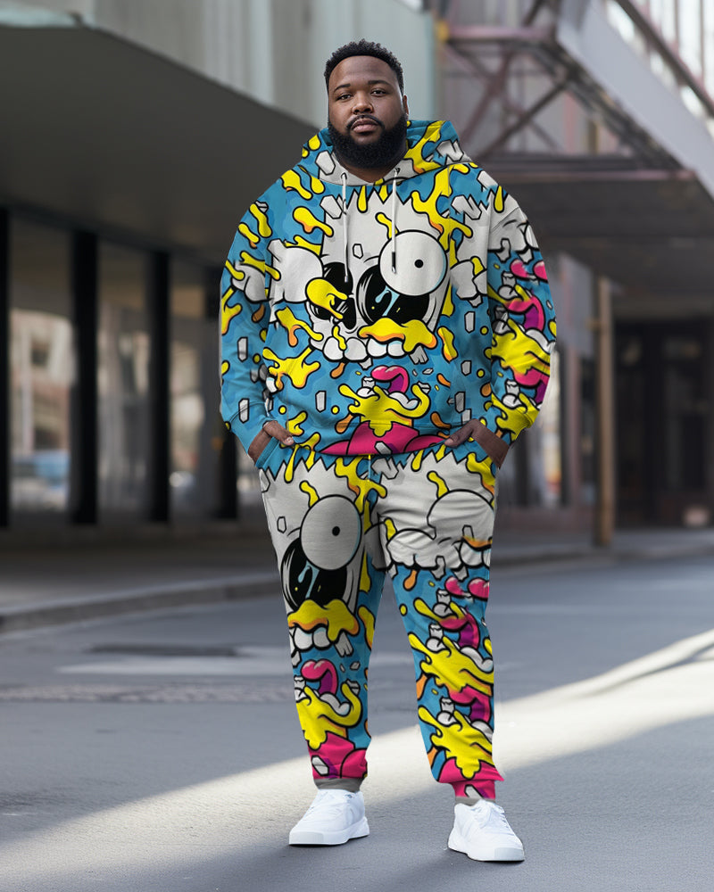 Men's Plus Size Cartoon Graffiti Anime Hoodie Set of Two