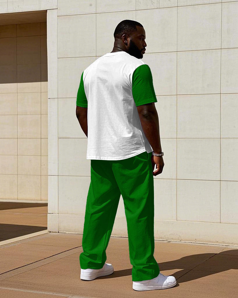 Men's Plus Size St. Patrick's Day Printed Short Sleeve T-Shirt Trousers Suit