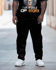 Men's Plus Size I'm No Longer a Slave to Fear I Am a Child of God Print T-Shirt Trousers Suit