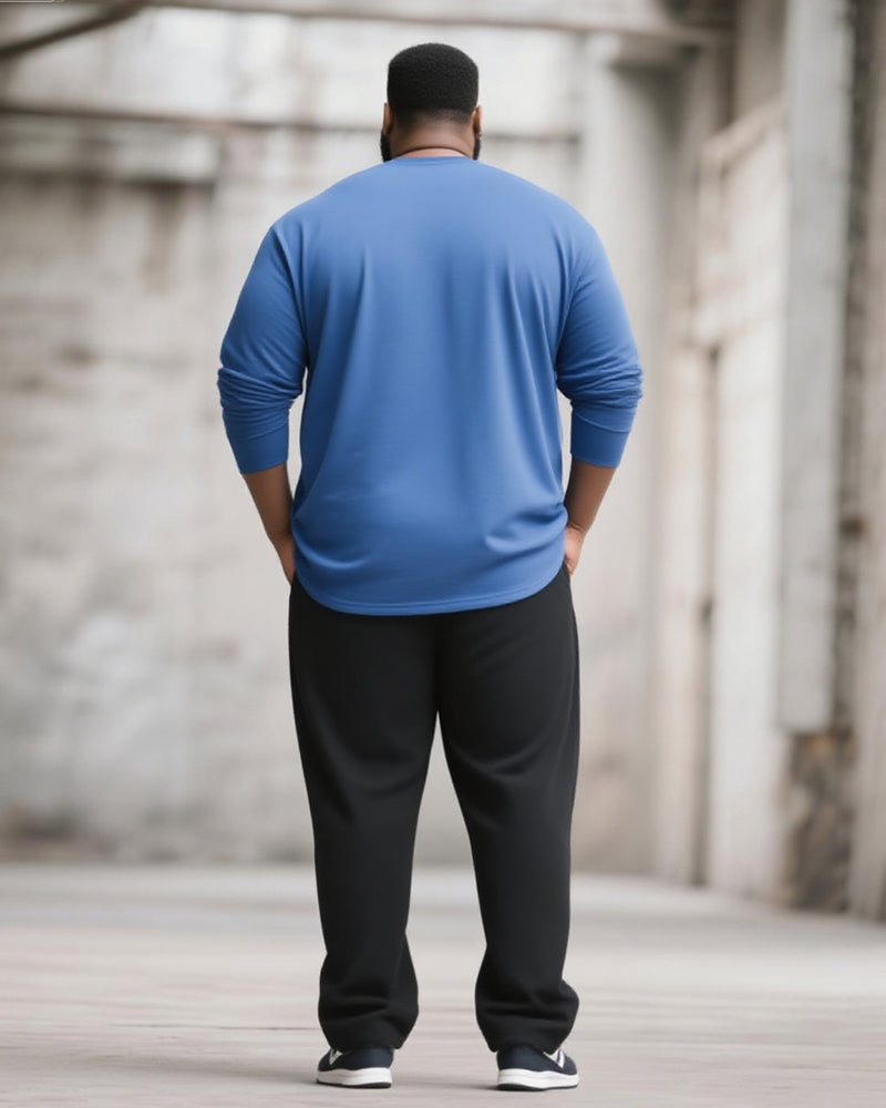 Big & Tall Men's Black And Blue Graffiti Letters Print Long Sleeve T-Shirt Pants Suit