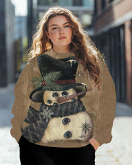 Big & Tall Retro Snowman Print Casual Long Sleeve Sweatshirt