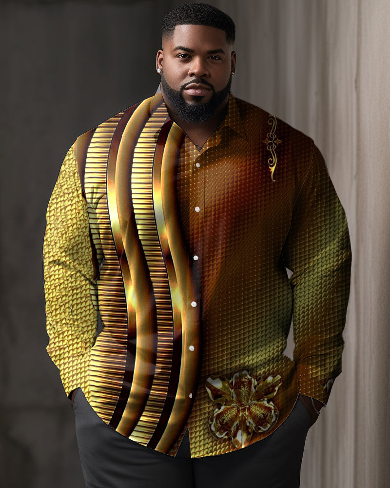 Men's Big & Tall Casual Gentleman's Floral Vine Texture Long-sleeved Lapel Shirt