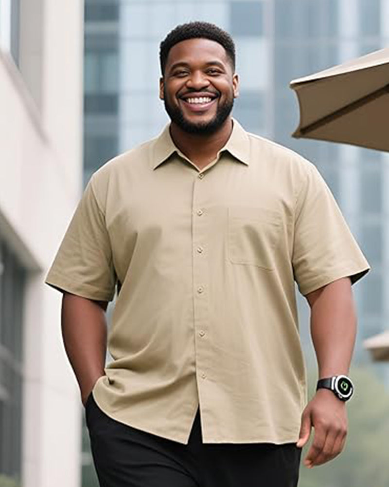 Big and Tall Men's Short Sleeve Button Summer Beach Work Shirt