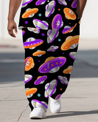 Men's Cartoon World Funny Spaceship Printed Big & Tall Short-Sleeve Shirt Pants 2-Piece Sets