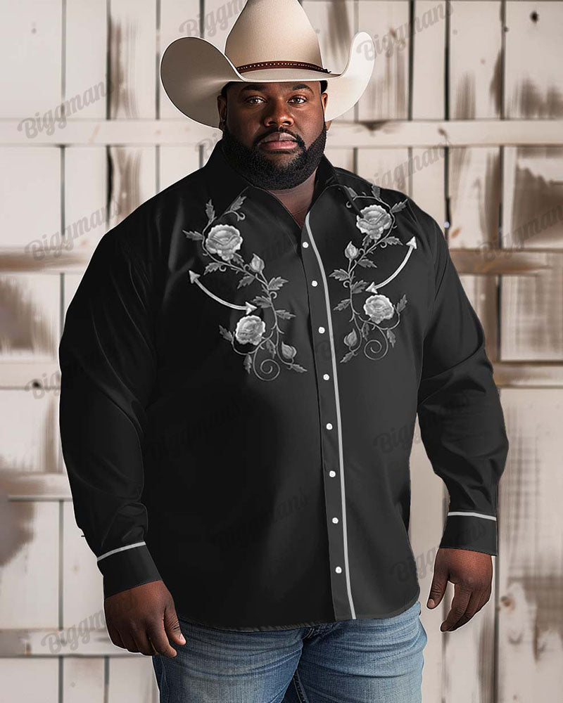 Men's Plus Size Casual Cowboy Western Long Sleeve Shirt