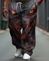 Men's Casual Cotton Dragon Print Loose Elastic Waist Sports Jogging Pants