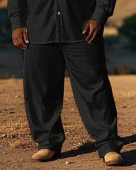 Big Guy's Western Cowboy Style Simple Embroidery Printed Long Sleeve Shirt Pants Set