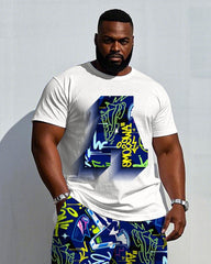 Men's Big & Tall Street Graffiti Design "A" 3D Gradient Printing Short-sleeved T-shirt Trousers Set