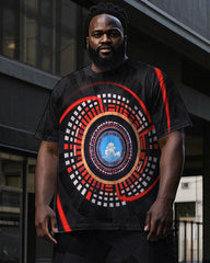Men's Casual Abstract Vortex Square Pattern Printed Short Sleeve T-shirt Pants 2-Piece Set