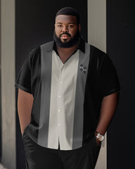Big and Tall Men's Color Block Business Casual Four-Sport Bowling Short Sleeve Shirt and Pants Set