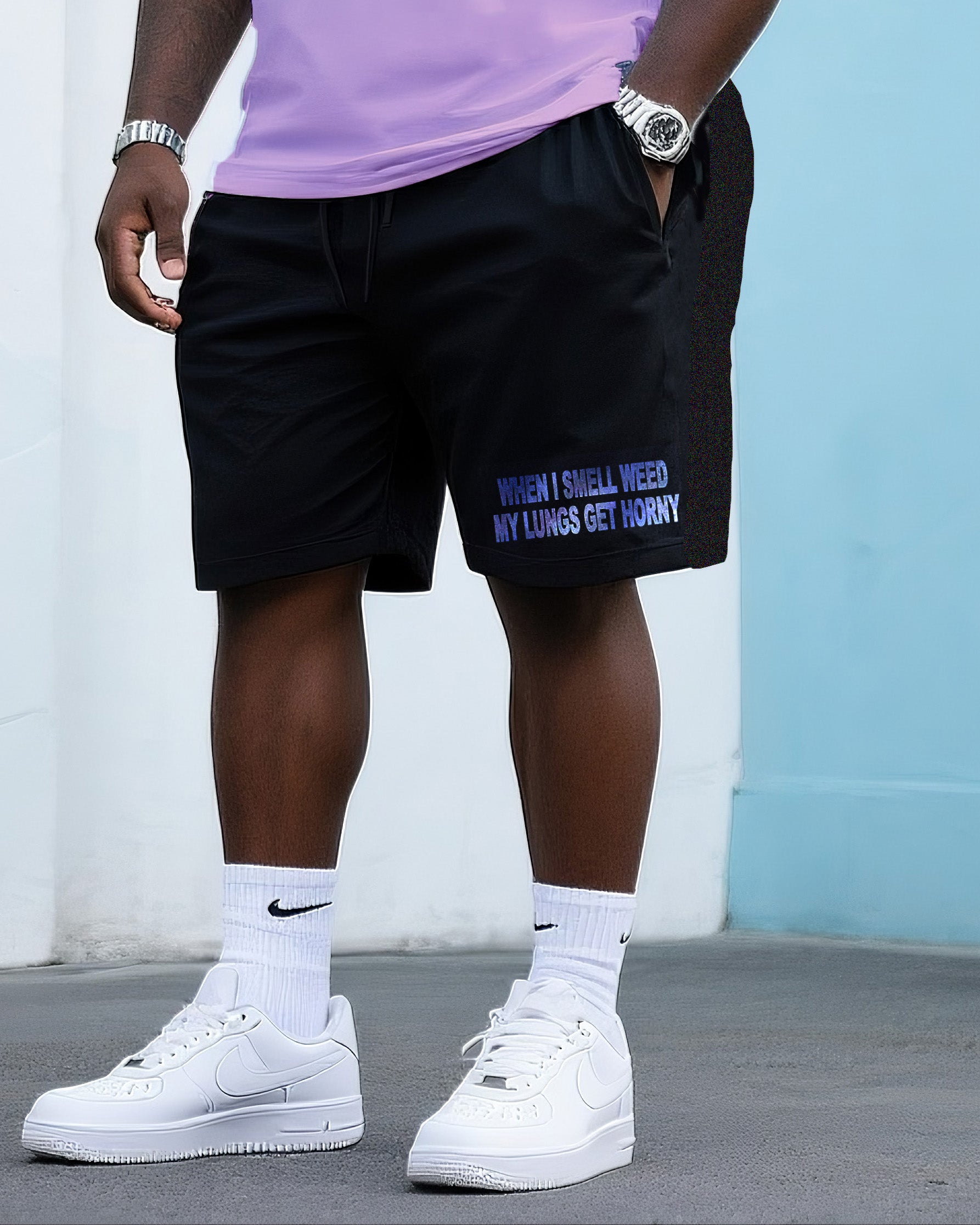 Big & Tall Men's Street Fashion Creative Smoker Gentleman Crewneck T-shirt Shorts Suit