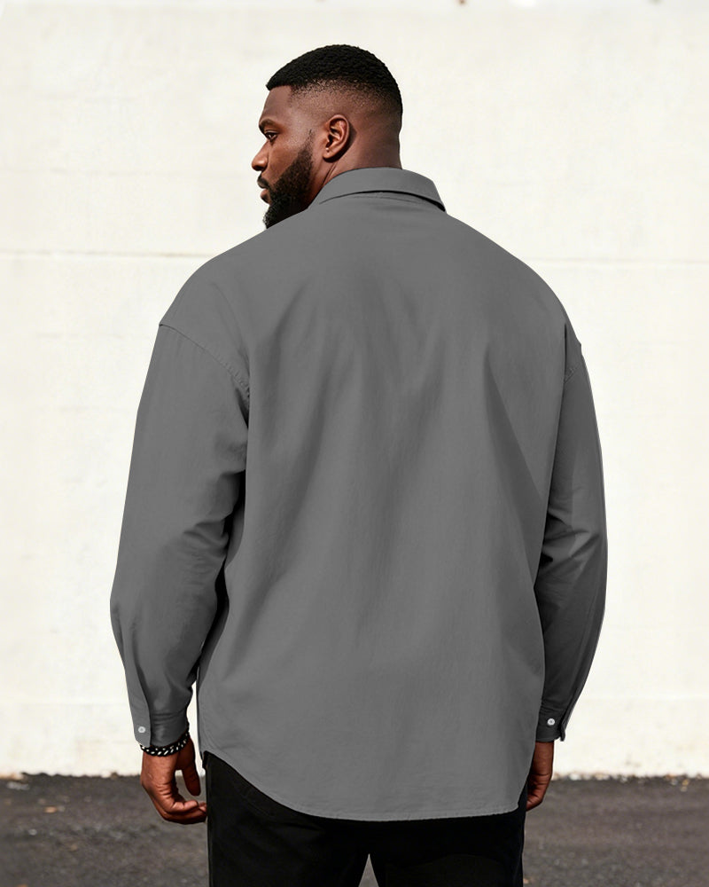 Big & Tall Men's Business Simple Striped Colorblock Printed Long Sleeve Shirt