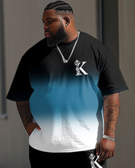Men's Big & Tall Street Casual Gradient K Letter Print T-shirt Trousers Set
