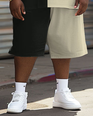 Men's Plus Size Street Casual Color Matching Digital Print T-Shirt Shorts Suit