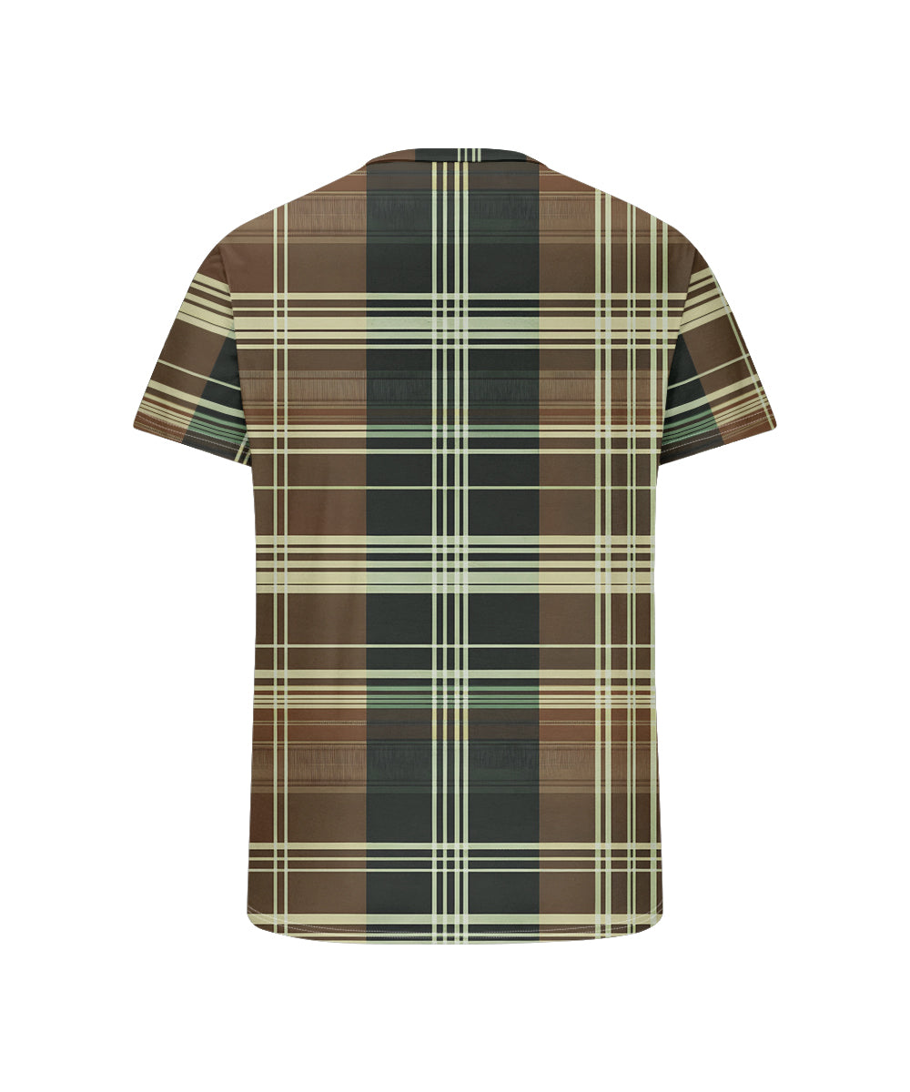 Men's Plus Size Casual Daily Green Plaid Print Henry Collar Button Short Sleeve T-Shirt