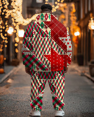 Men's Christmas Colorblock Red Plaid Print Plus Size Hoodie Suit