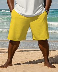 Big & Tall Men's Hawaiian Yellow Coconut Beach Graffiti Print Round Neck Short Sleeve T-Shirt Shorts Suit
