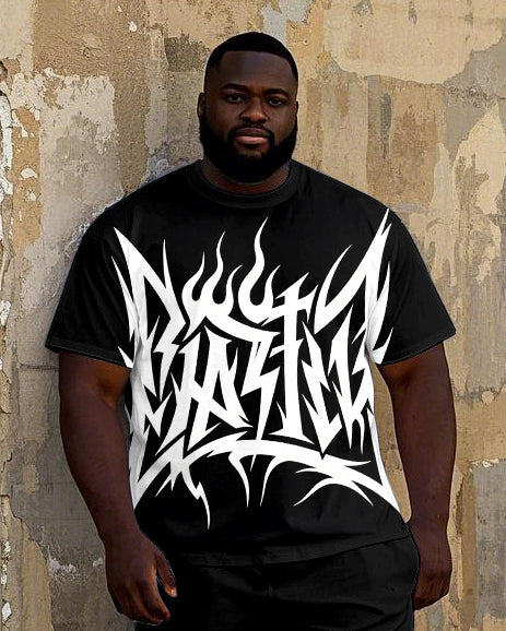 Big Men's Retro Geometric Pattern Printed Street Fashion Short Sleeve T-Shirt Shorts Set