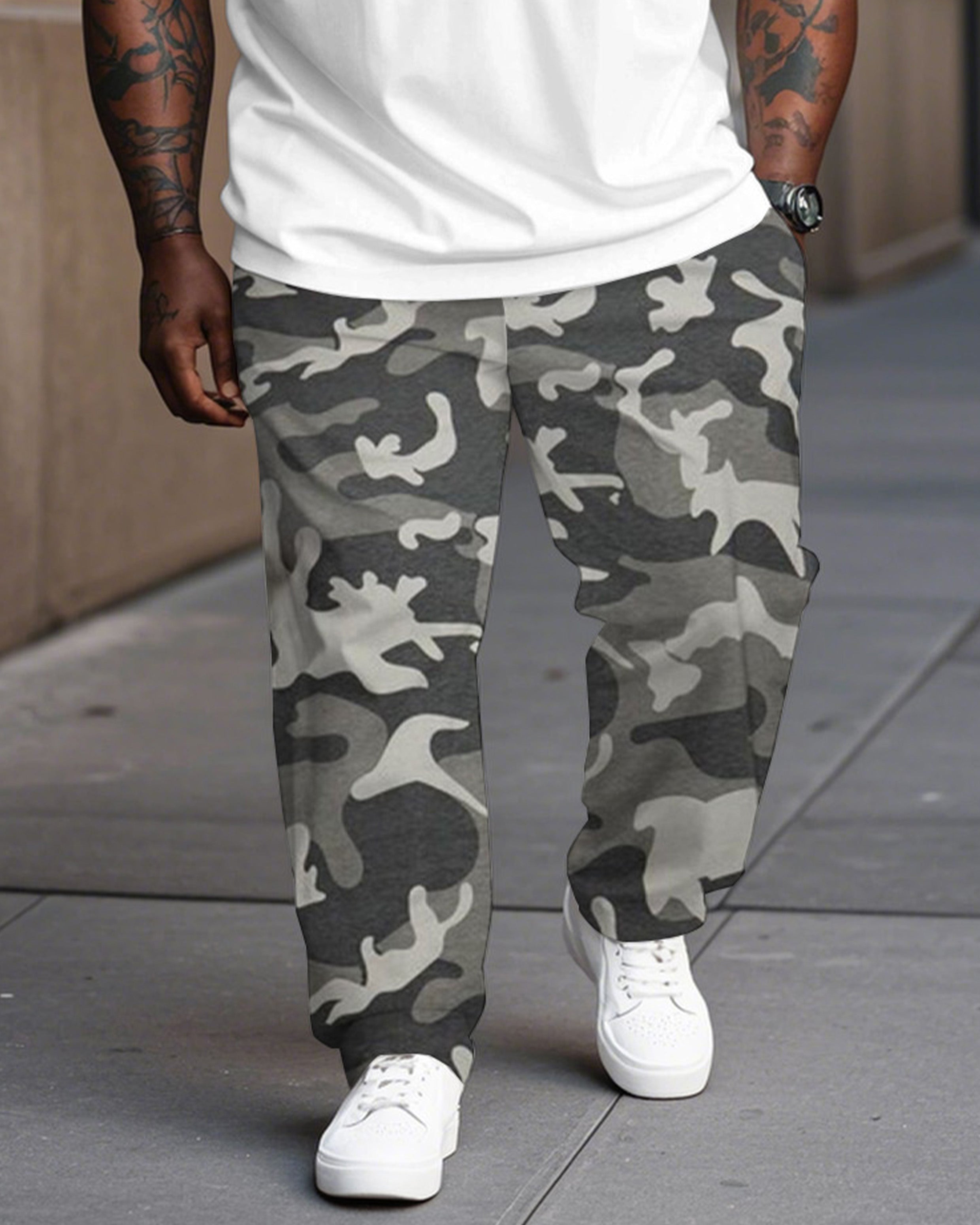 Urban Fashion Camouflage Polo Shirt Trousers Suit Men's Plus Size