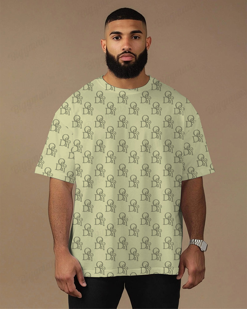 100% Cotton-Premium Jacquard Men's Loose Plus Size Short Sleeve T-Shirt