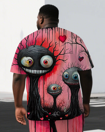 Big & Tall Men's Hip Hop Monsters Back Print Outdoor Short-Sleeve T-shirt and Shorts Set