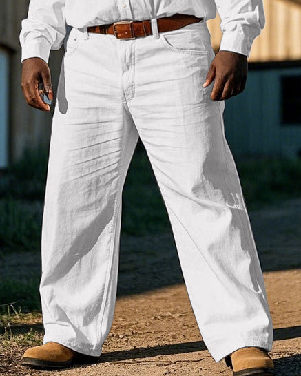 Men's Cowboy Western Style Vintage Embroidery Pattern Printed Big & Tall Long Sleeve Shirt Pants Set